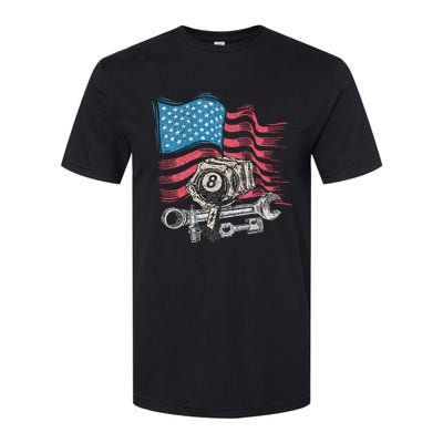 Mechanic Auto Car Repair American Flag Vintage Graphic Softstyle CVC T-Shirt