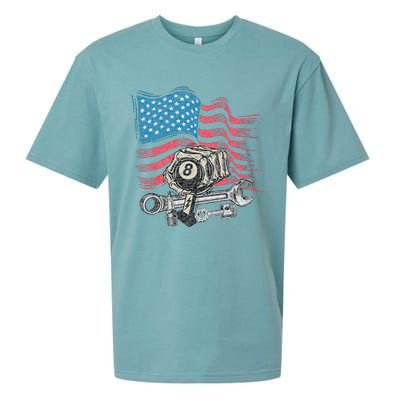 Mechanic Auto Car Repair American Flag Vintage Graphic Sueded Cloud Jersey T-Shirt