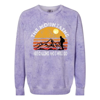 Mountains Are Calling I Must Go Retro Vintage Lovers Hiking Colorblast Crewneck Sweatshirt