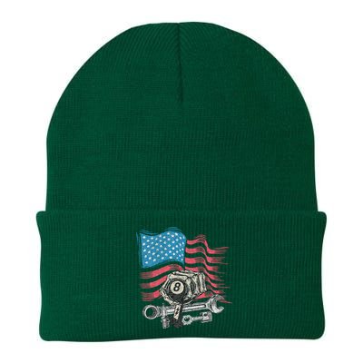 Mechanic Auto Car Repair American Flag Knit Cap Winter Beanie