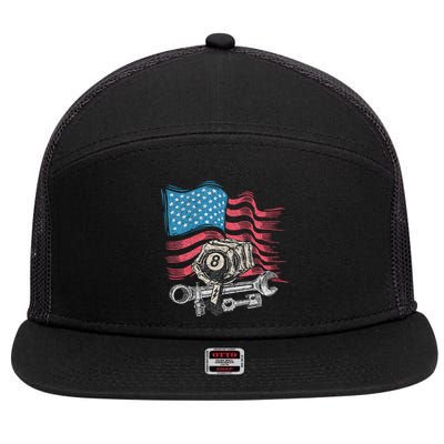 Mechanic Auto Car Repair American Flag 7 Panel Mesh Trucker Snapback Hat