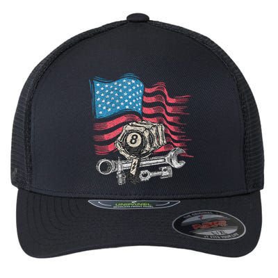 Mechanic Auto Car Repair American Flag Flexfit Unipanel Trucker Cap