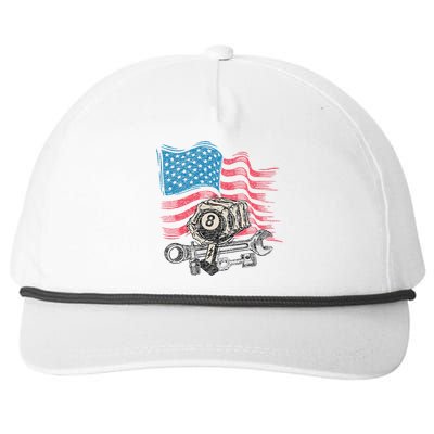 Mechanic Auto Car Repair American Flag Snapback Five-Panel Rope Hat