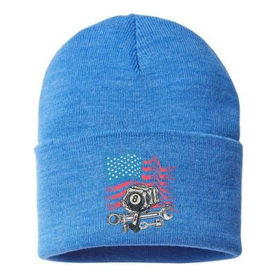 Mechanic Auto Car Repair American Flag Sustainable Knit Beanie