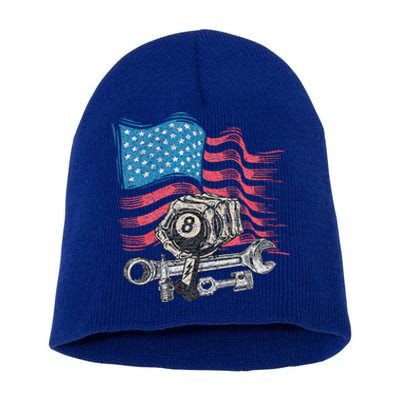 Mechanic Auto Car Repair American Flag Short Acrylic Beanie