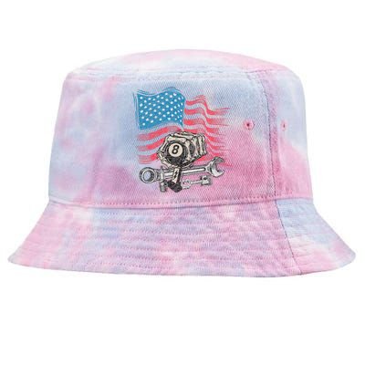 Mechanic Auto Car Repair American Flag Tie-Dyed Bucket Hat