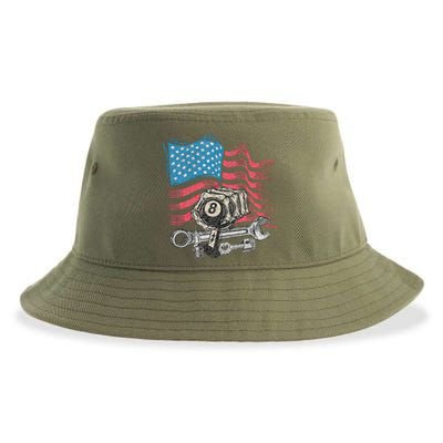 Mechanic Auto Car Repair American Flag Sustainable Bucket Hat