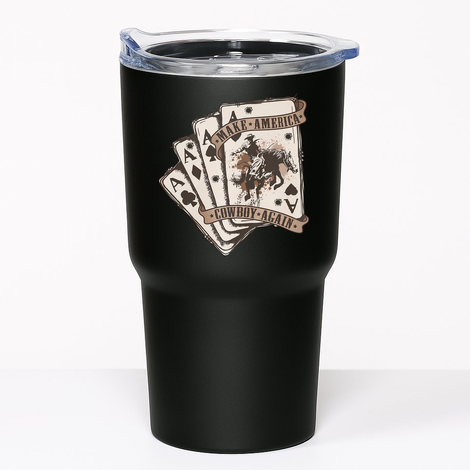 Make America Cowboy Again Western Cowboy Poker Funny Donald Trump Quote Tumbler