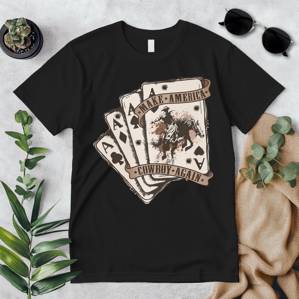 Make America Cowboy Again Western Cowboy Poker Funny Donald Trump Quote Premium T-Shirt
