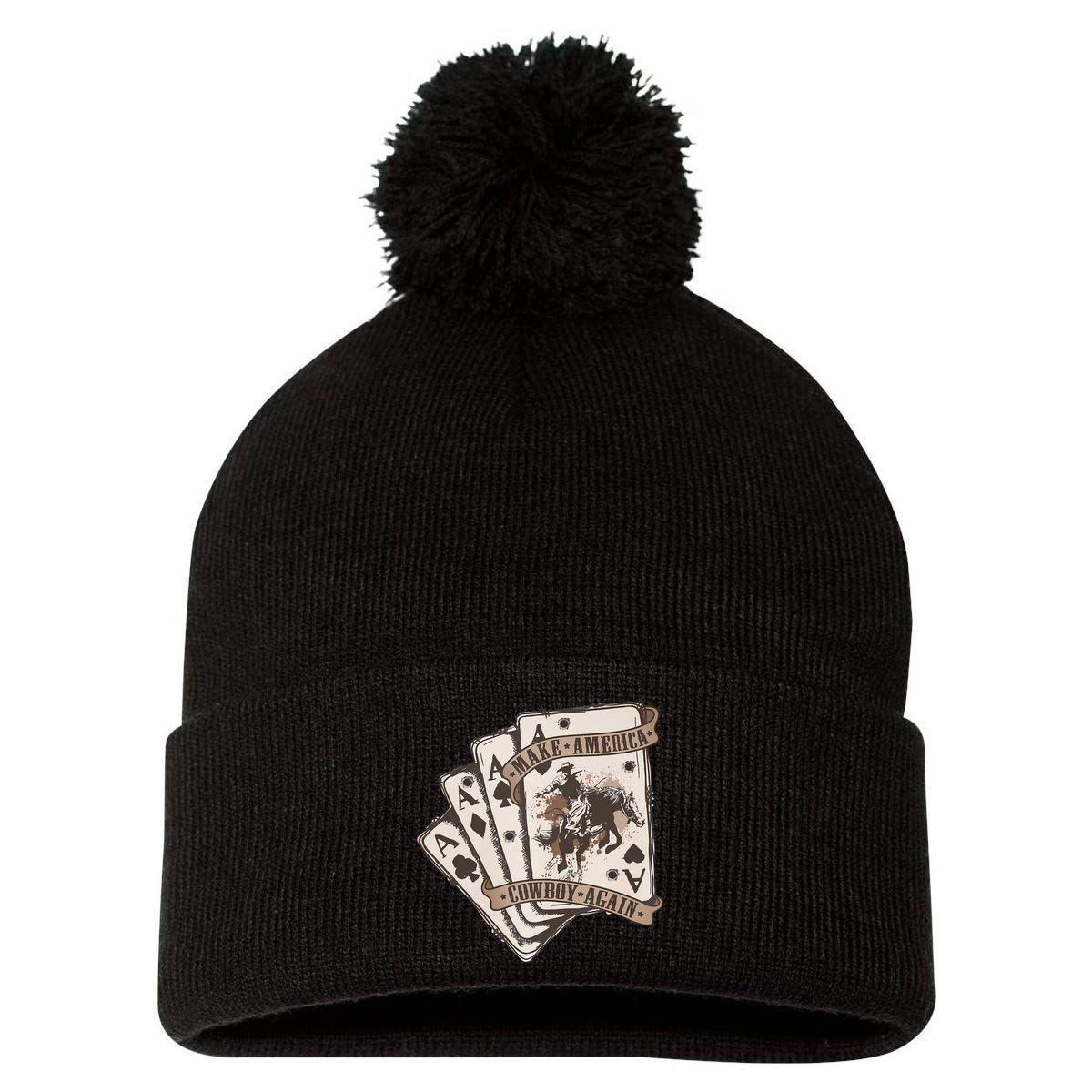 Make America Cowboy Again Western Cowboy Poker Funny Donald Trump Quote Pom Pom 12in Knit Beanie