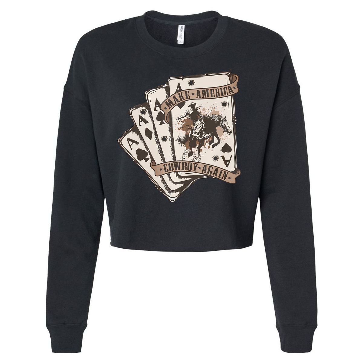 Make America Cowboy Again Western Cowboy Poker Funny Donald Trump Quote Cropped Pullover Crew