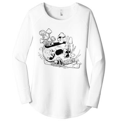 Mushroom Art Clothing Mushroom Collector Skull Women's Perfect Tri Tunic Long Sleeve Shirt