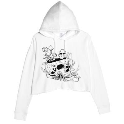 Mushroom Art Clothing Mushroom Collector Skull Crop Fleece Hoodie