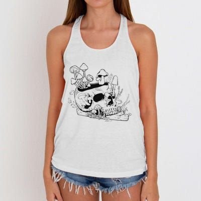 Mushroom Art Clothing Mushroom Collector Skull Women's Knotted Racerback Tank