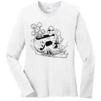 Mushroom Art Clothing Mushroom Collector Skull Ladies Long Sleeve Shirt