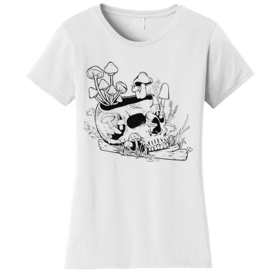 Mushroom Art Clothing Mushroom Collector Skull Women's T-Shirt