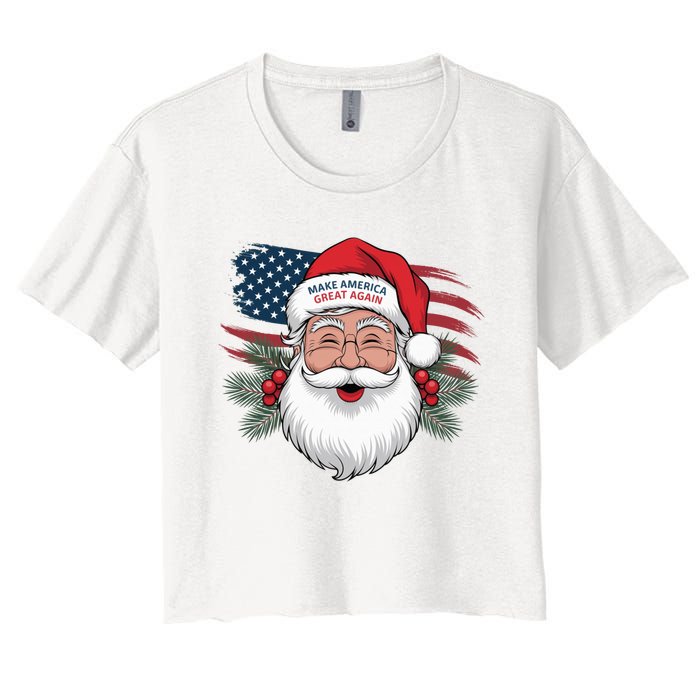 Make A Christmas Great Again Xmas Trump Maga Pajamas Santa Women's Crop Top Tee