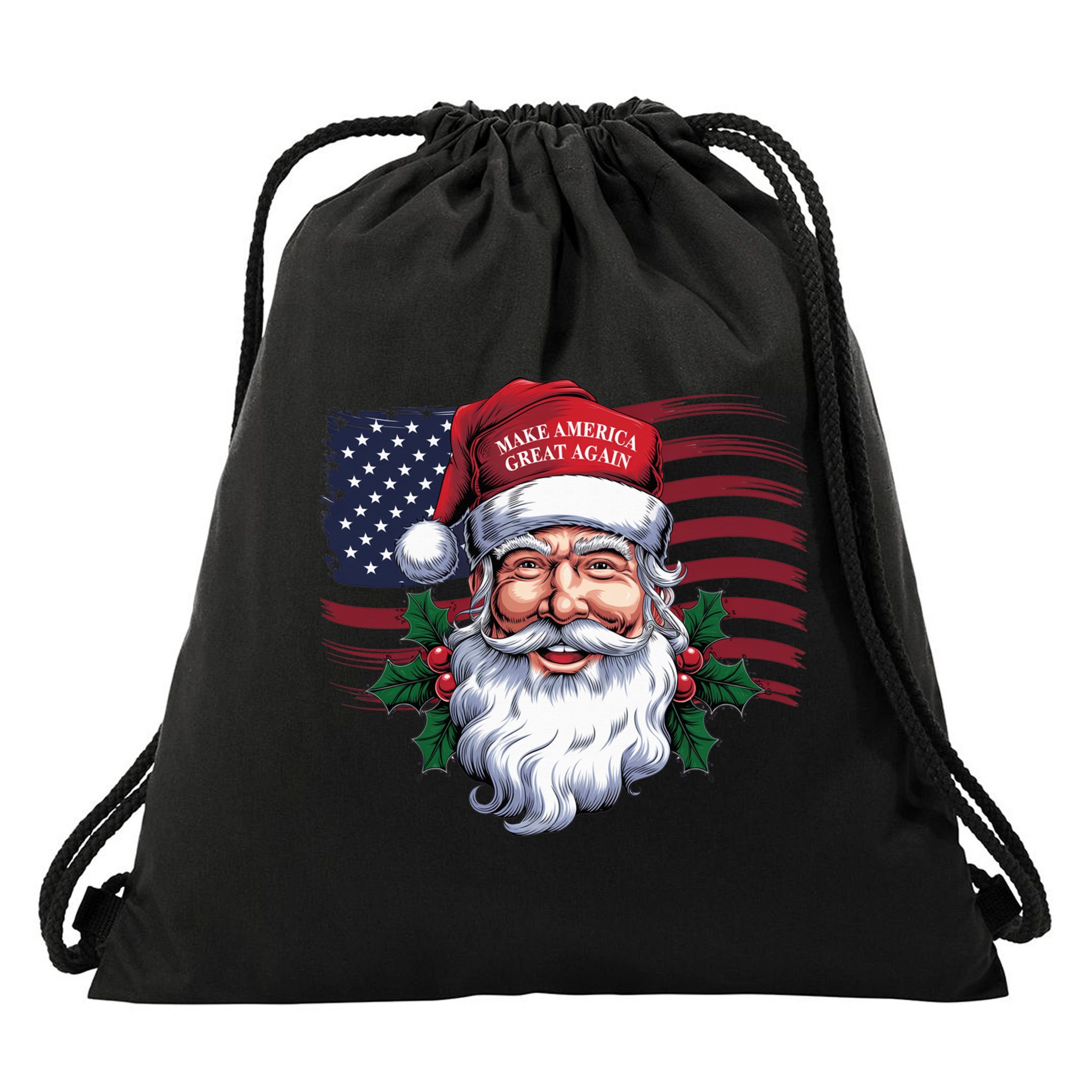 Make A Christmas Great Again Xmas Trump Maga Pajamas Santa Us Flag Drawstring Bag