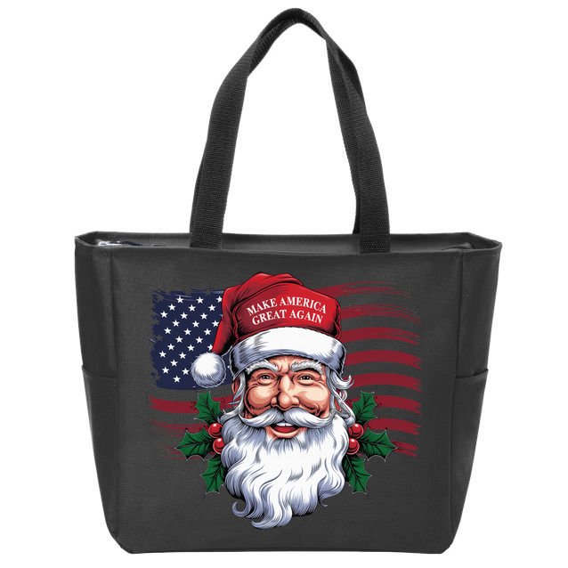 Make A Christmas Great Again Xmas Trump Maga Pajamas Santa Us Flag Zip Tote Bag