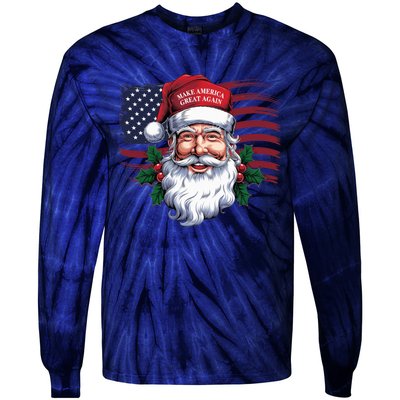 Make A Christmas Great Again Xmas Trump Maga Pajamas Santa Us Flag Tie-Dye Long Sleeve Shirt