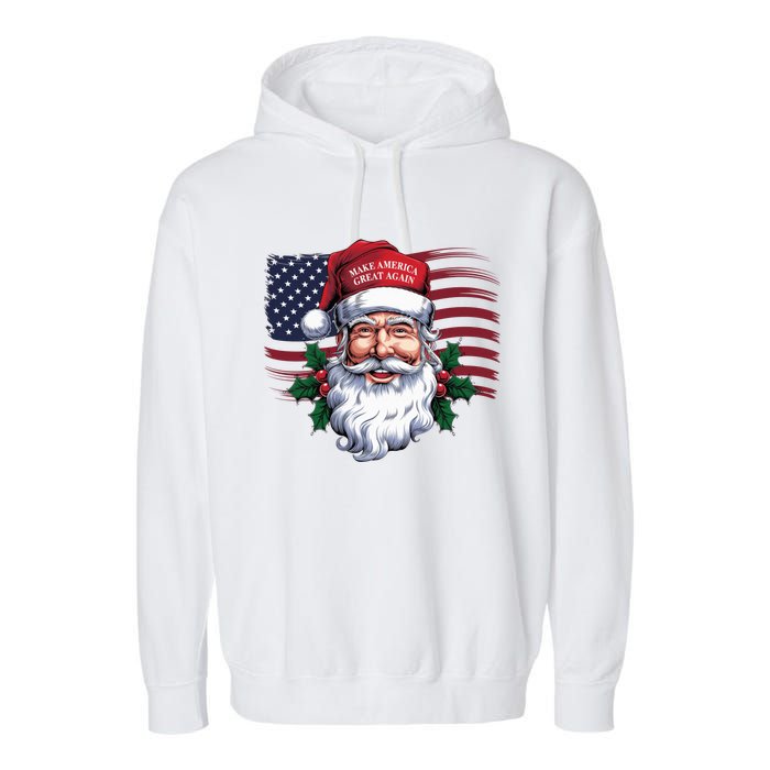 Make A Christmas Great Again Xmas Trump Maga Pajamas Santa Us Flag Garment-Dyed Fleece Hoodie