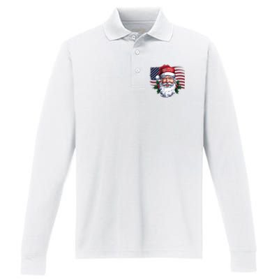 Make A Christmas Great Again Xmas Trump Maga Pajamas Santa Us Flag Performance Long Sleeve Polo