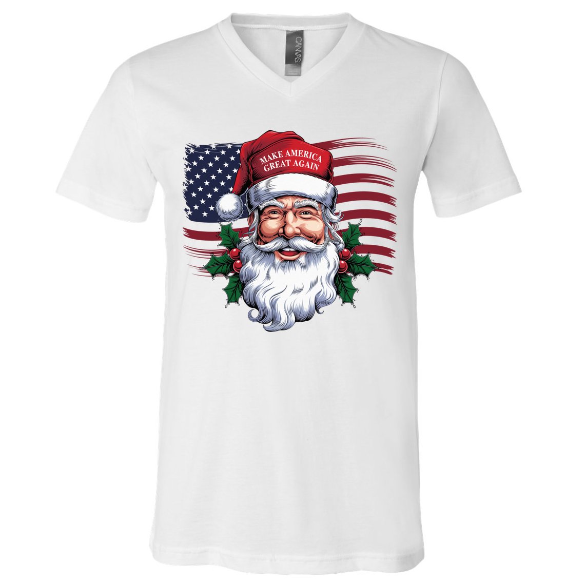 Make A Christmas Great Again Xmas Trump Maga Pajamas Santa Us Flag V-Neck T-Shirt
