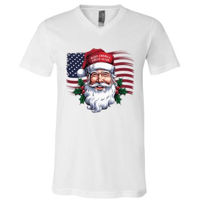 Make A Christmas Great Again Xmas Trump Maga Pajamas Santa Us Flag V-Neck T-Shirt