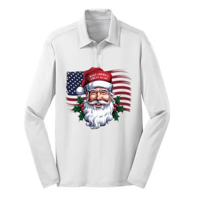 Make A Christmas Great Again Xmas Trump Maga Pajamas Santa Us Flag Silk Touch Performance Long Sleeve Polo