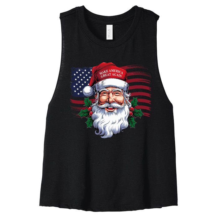 Make A Christmas Great Again Xmas Trump Maga Pajamas Santa Women's Racerback Cropped Tank