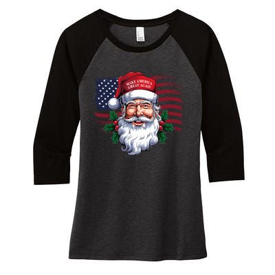 Make A Christmas Great Again Xmas Trump Maga Pajamas Santa Women's Tri-Blend 3/4-Sleeve Raglan Shirt