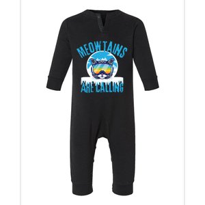 Meowtains Are Calling Funny Ski Cat Lovers Lgbtq Skiing Gift Infant Fleece One Piece