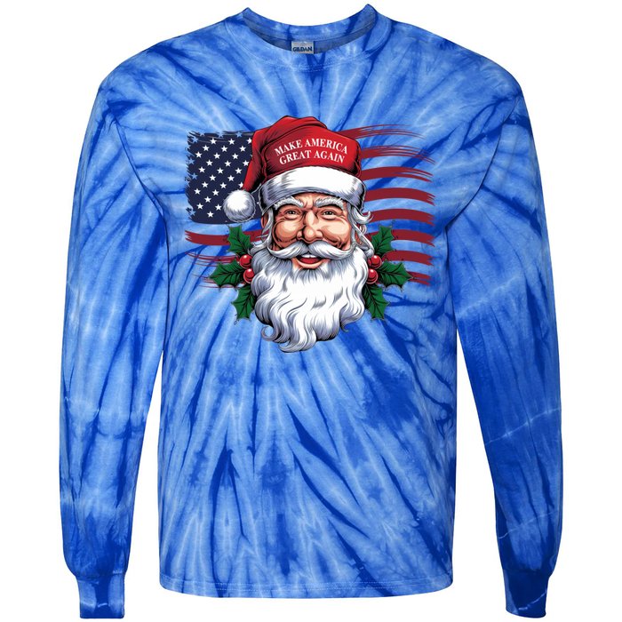 Make A Christmas Great Again Xmas Trump Maga Pajamas Santa Great Gift Tie-Dye Long Sleeve Shirt