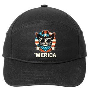 Merica American Cat Sunglasses Patriotic 4th Of July 7-Panel Snapback Hat