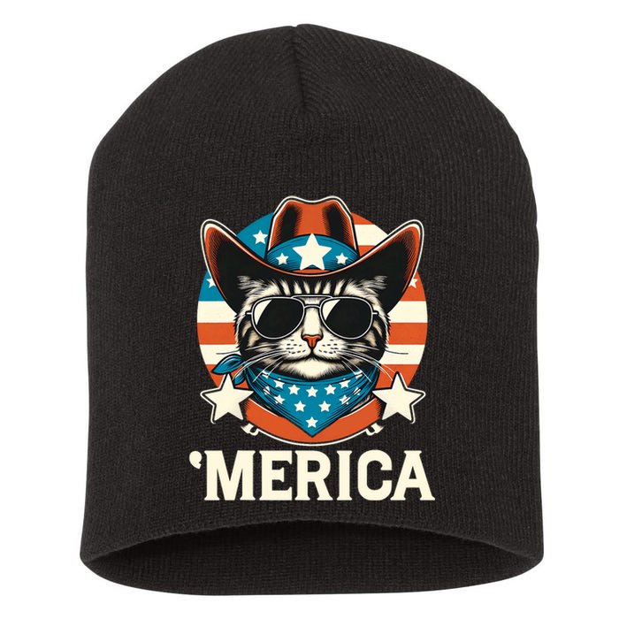 Merica American Cat Sunglasses Patriotic 4th Of July Short Acrylic Beanie