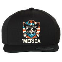 Merica American Cat Sunglasses Patriotic 4th Of July Wool Snapback Cap