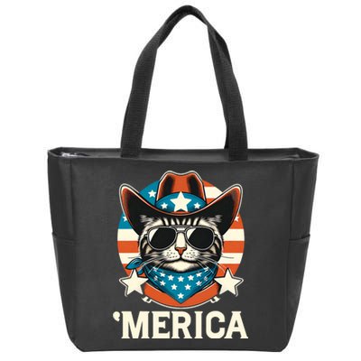 Merica American Cat Sunglasses Patriotic 4th Of July Zip Tote Bag