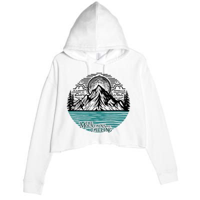 Mountains Are Calling Outdoor Adventure Graphic Crop Fleece Hoodie