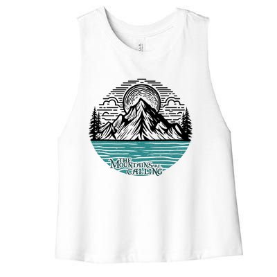 Mountains Are Calling Outdoor Adventure Graphic Women's Racerback Cropped Tank