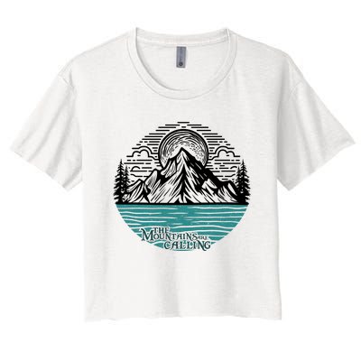 Mountains Are Calling Outdoor Adventure Graphic Women's Crop Top Tee