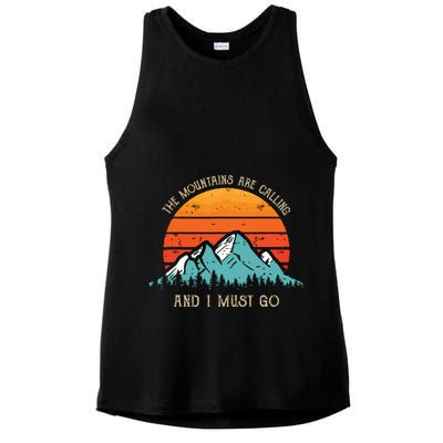 Mountains Are Calling I Must Go 70s 80s Sun Vintage Retro Ladies PosiCharge Tri-Blend Wicking Tank