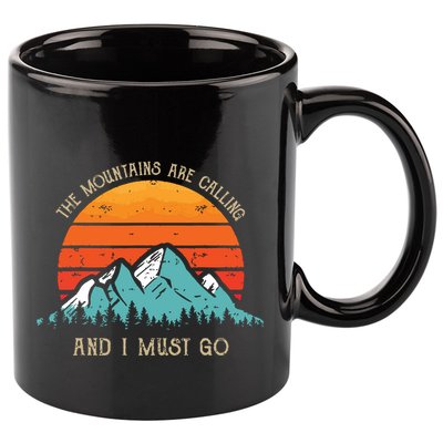 Mountains Are Calling I Must Go 70s 80s Sun Vintage Retro 11oz C Handle Ceramic Mug