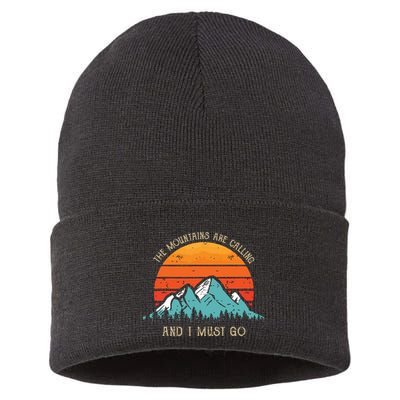 Mountains Are Calling I Must Go 70s 80s Sun Vintage Retro Sustainable Knit Beanie