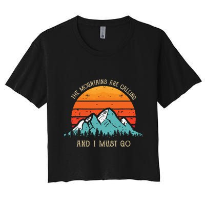 Mountains Are Calling I Must Go 70s 80s Sun Vintage Retro Crop Top