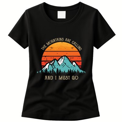 Mountains Are Calling I Must Go 70s 80s Sun Vintage Retro Womens T-Shirt
