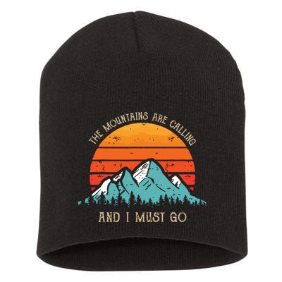 Mountains Are Calling I Must Go 70s 80s Sun Vintage Retro Short Acrylic Beanie