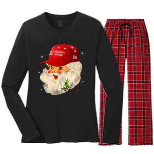 Make A Christmas Great Again Funny Xmas Trump Santa Pajamas Women's Long Sleeve Flannel Pajama Set 