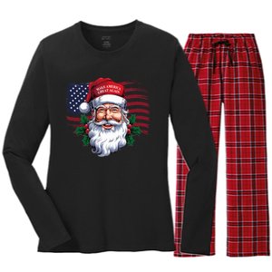 Make A Christmas Great Again Xmas Trump Maga Pajamas Santa Women's Long Sleeve Flannel Pajama Set 