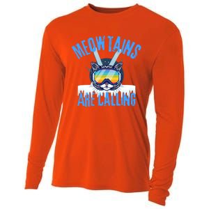 Meowtains Are Calling Funny Ski Cat Lovers Skiing Gift Cooling Performance Long Sleeve Crew