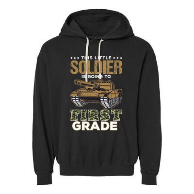 Military Army Camo Tanks First Grade Back To School Garment-Dyed Fleece Hoodie